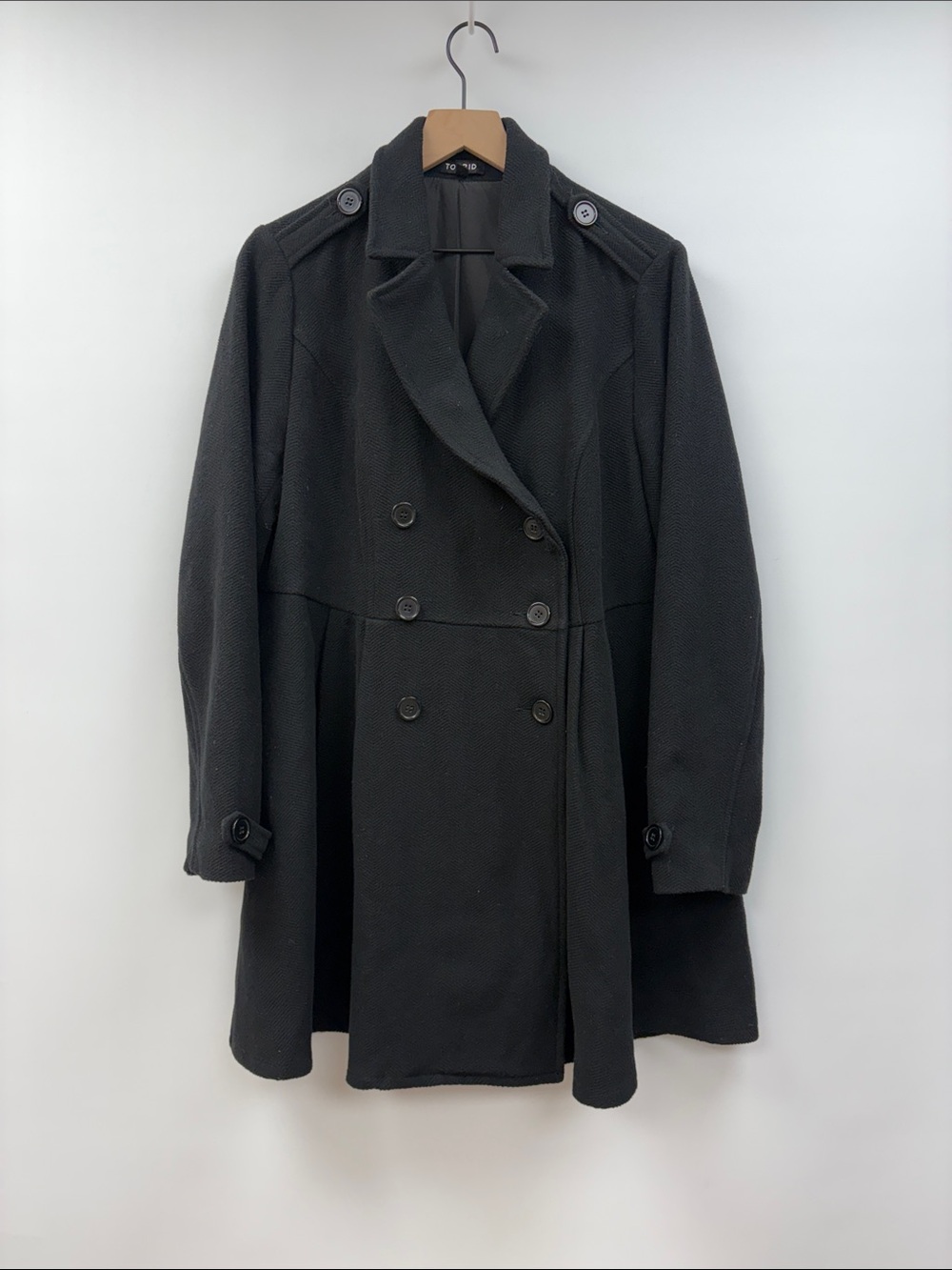Torrid Double Breasted Military Trench Coat Black Preppy Winter Jacket Black 1X - Picture 1 of 7